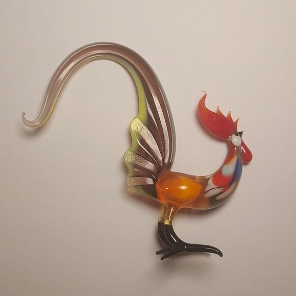 Russian Handblown Art Glass Figurine Rooster Bird - Picture 4 of 12
